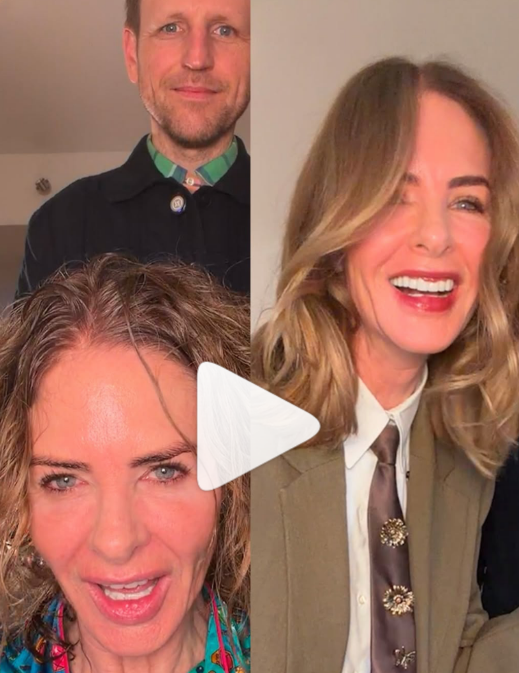 Greg Hill and Trinny Woodall demonstrating Greg's blow-dry technique at Trinny's London home