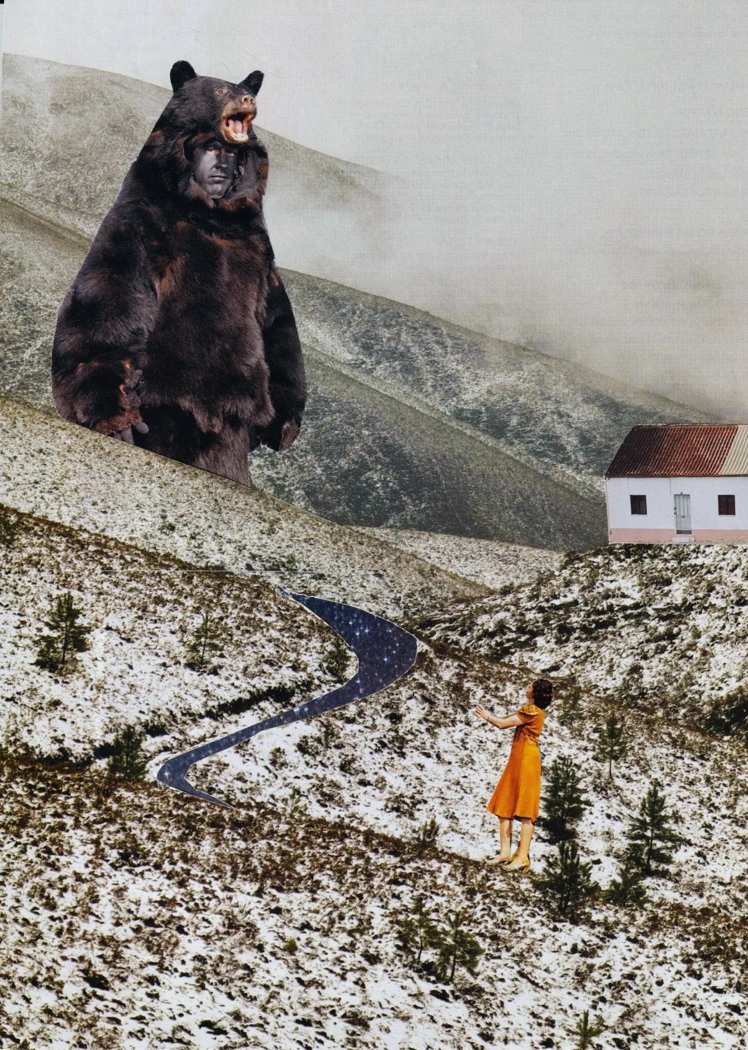 "Hello Mr Bear" Collage Art Print