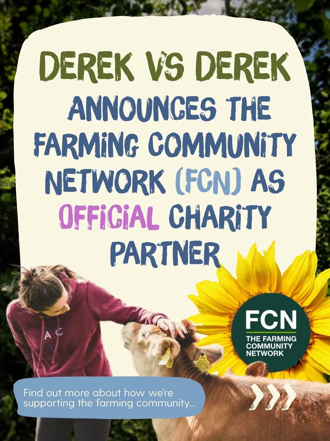 🚜 Introducing the Farming Community Network (@fcncharity), our official charity partner for the Derek vs Derek film.

FCN does inspiring  work supporting farmers, farming families and rural communities through challenging moments. From mental wellbe