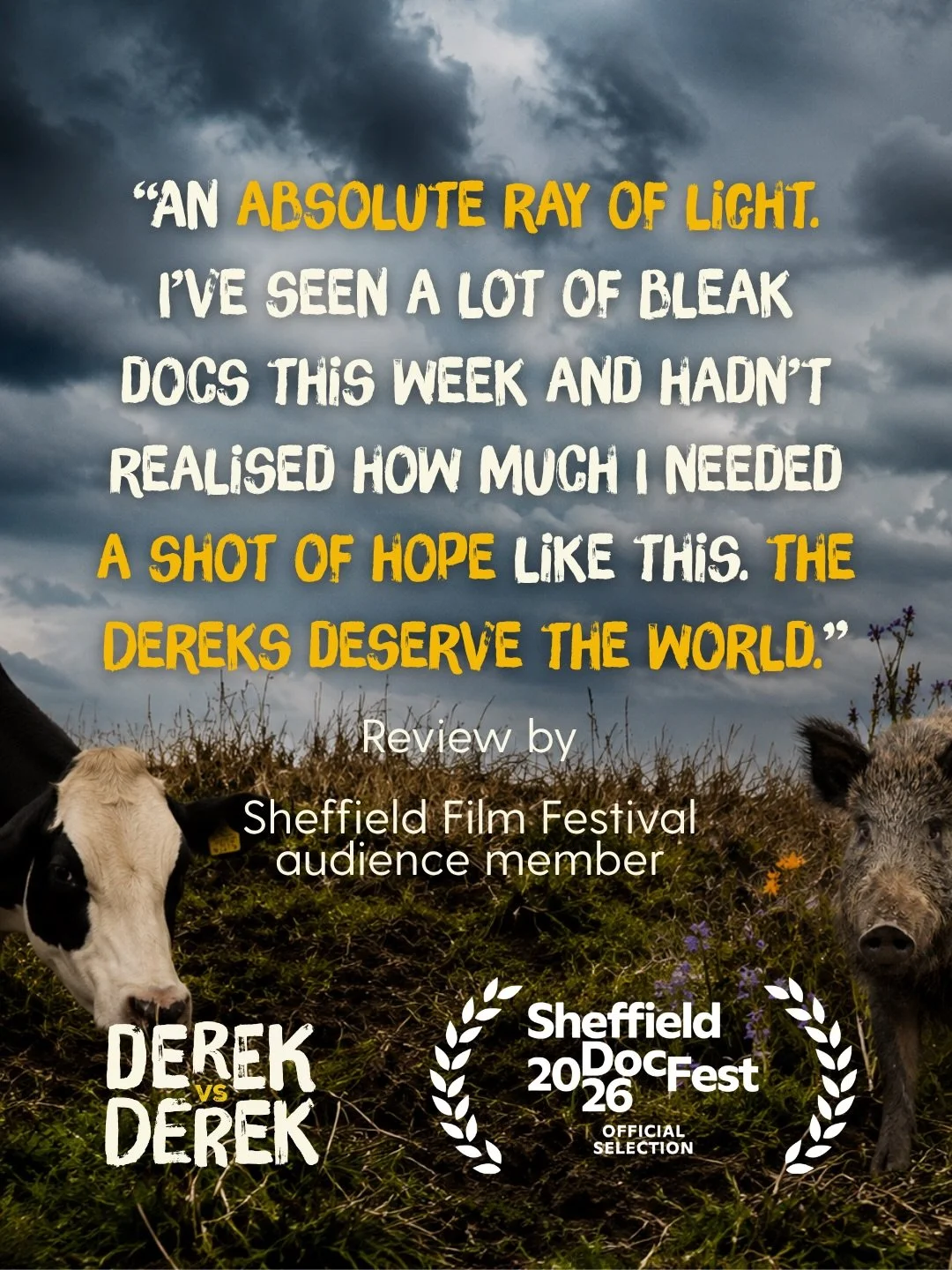 😍 These reviews from audience members who saw Derek vs Derek at @sheffdocfest for its UK premiere last week have really warmed our hearts.

After years documenting the story of The Dereks (two neighbouring farmers with very different views on the fu
