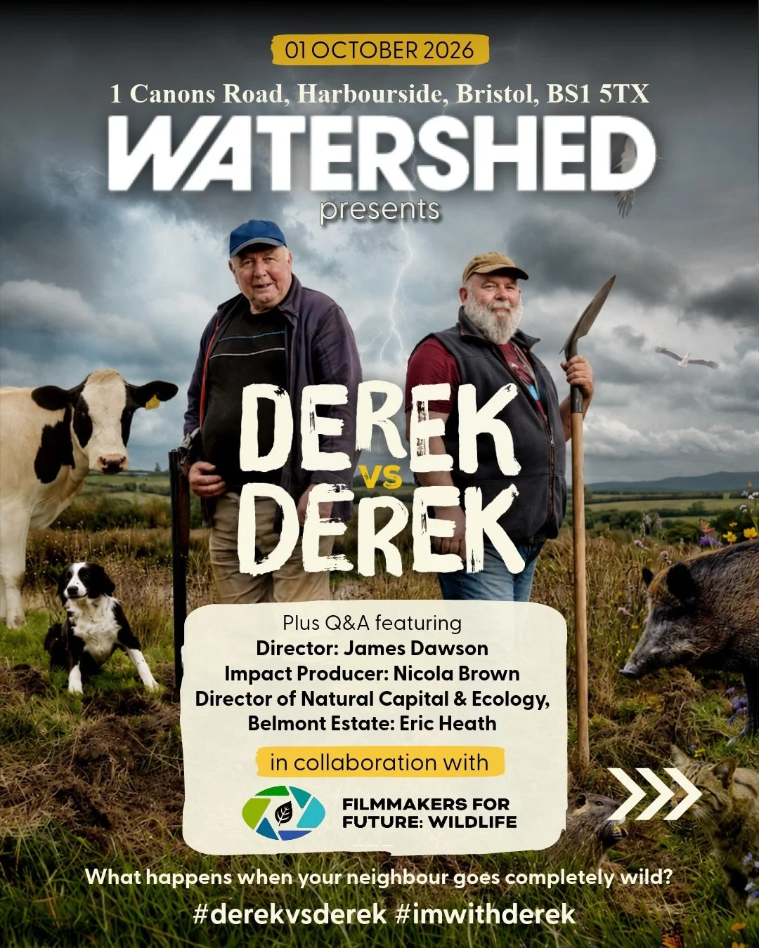 BRISTOL! We&rsquo;re coming for you!&nbsp;On the 1st October at 6pm @w_shed are screening @derekvsderek with a special Q&amp;A in collaboration with @ffwildlife_ffw 🍿

Featuring the film&rsquo;s Director James Dawson and Impact Producer Nicola Brown