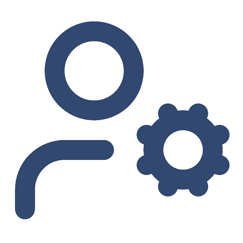bullet point shaped like a person with a cog next to them