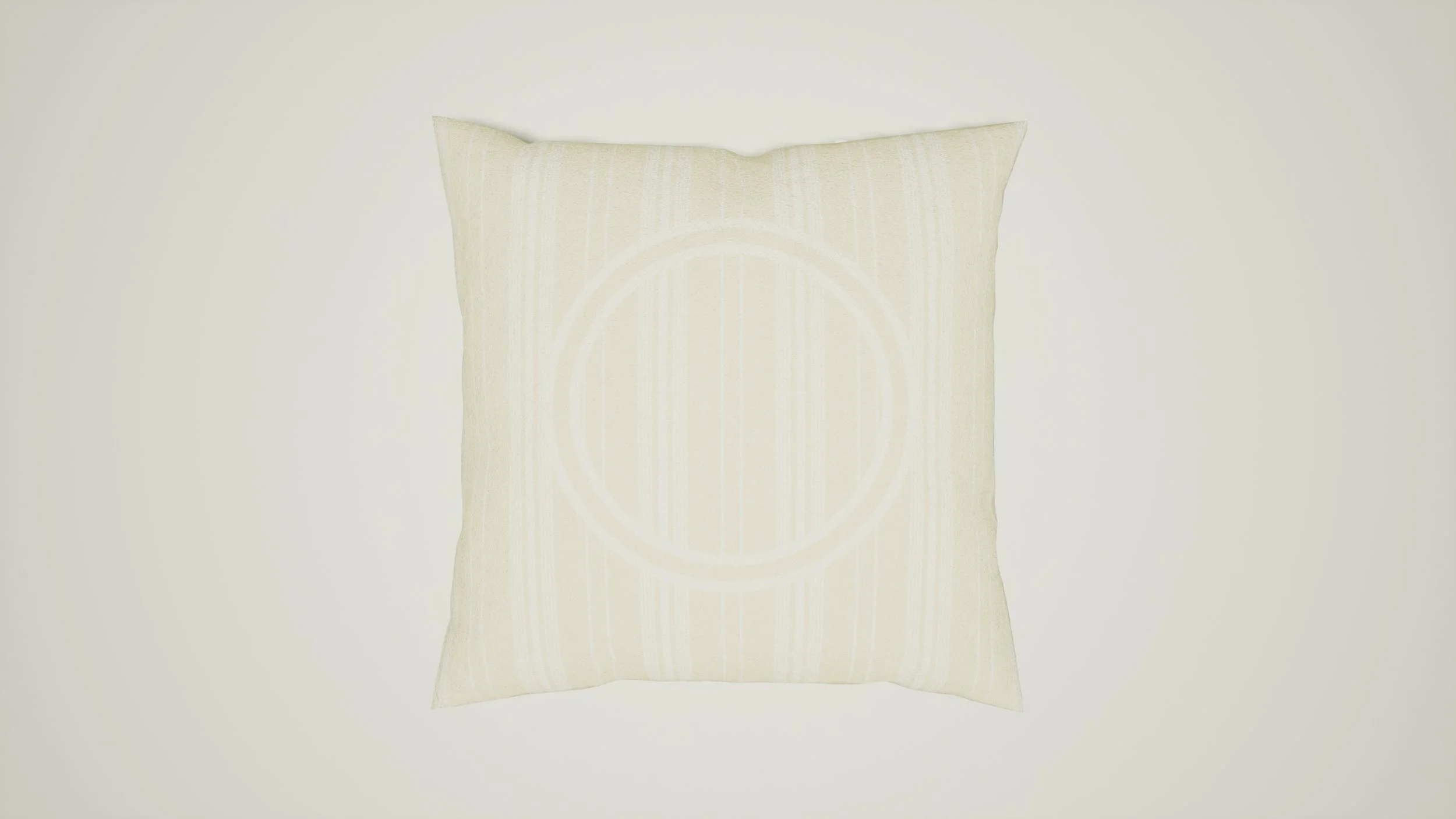 Cream-colored throw pillow featuring the Soft Orbit stripe and circular pattern from the Fe Fe Collection – luxury textile design by AGRUUM.