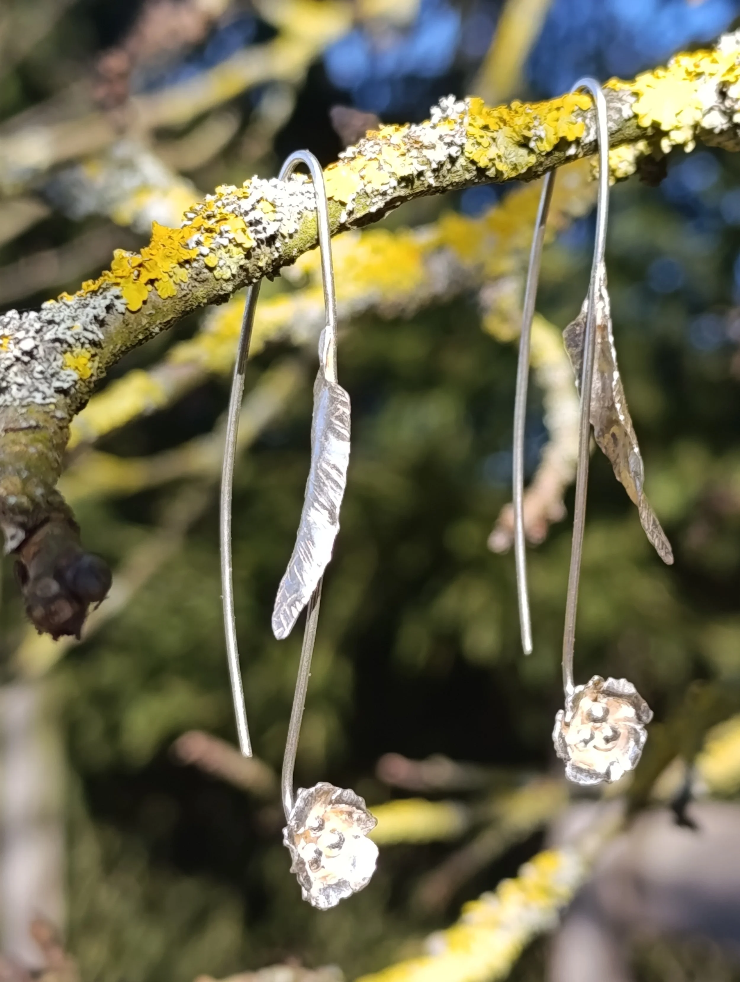 Silver Flower Drop Earrings - Poppy