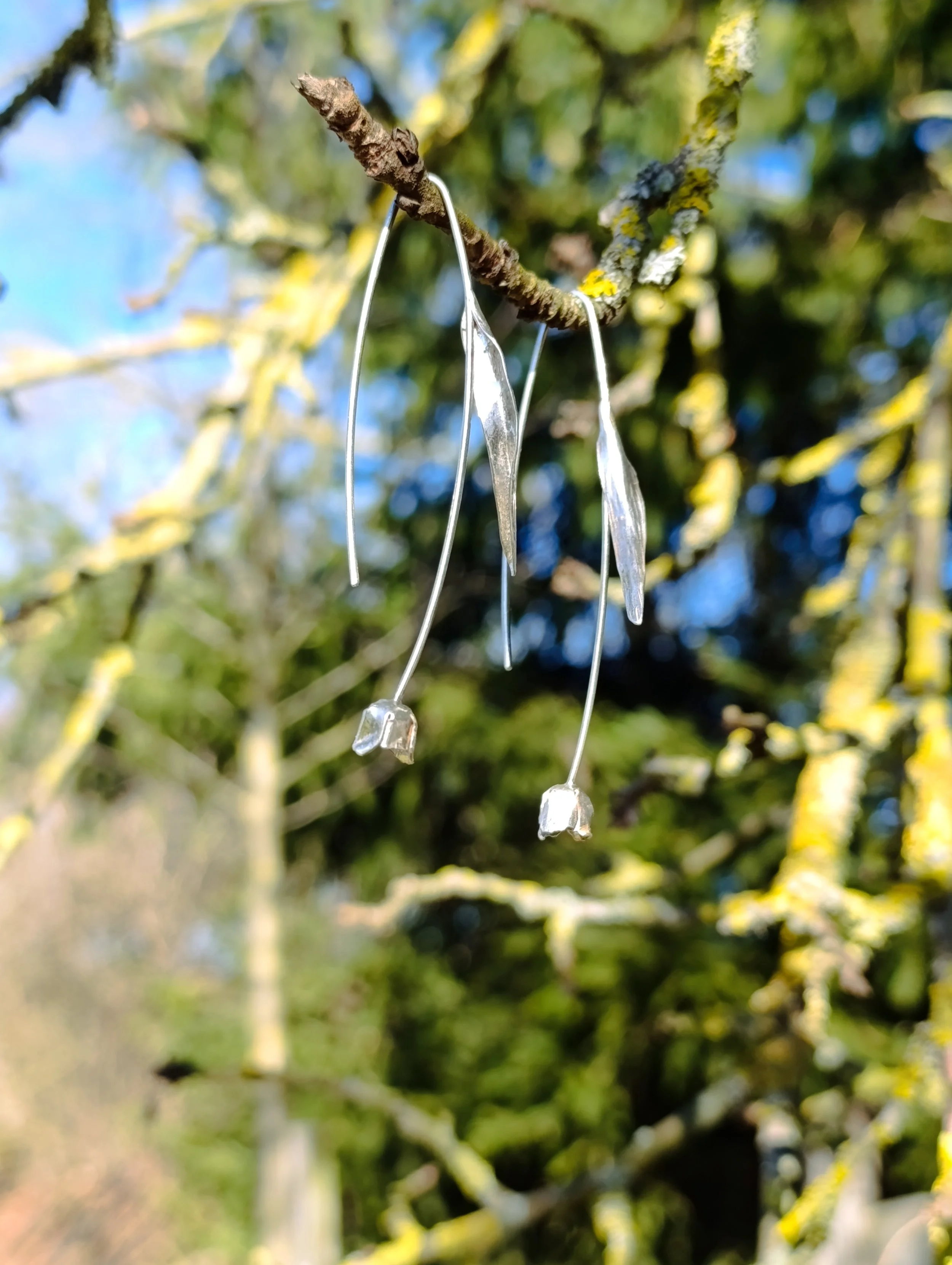 Silver Flower Drop Earrings - Tulip long