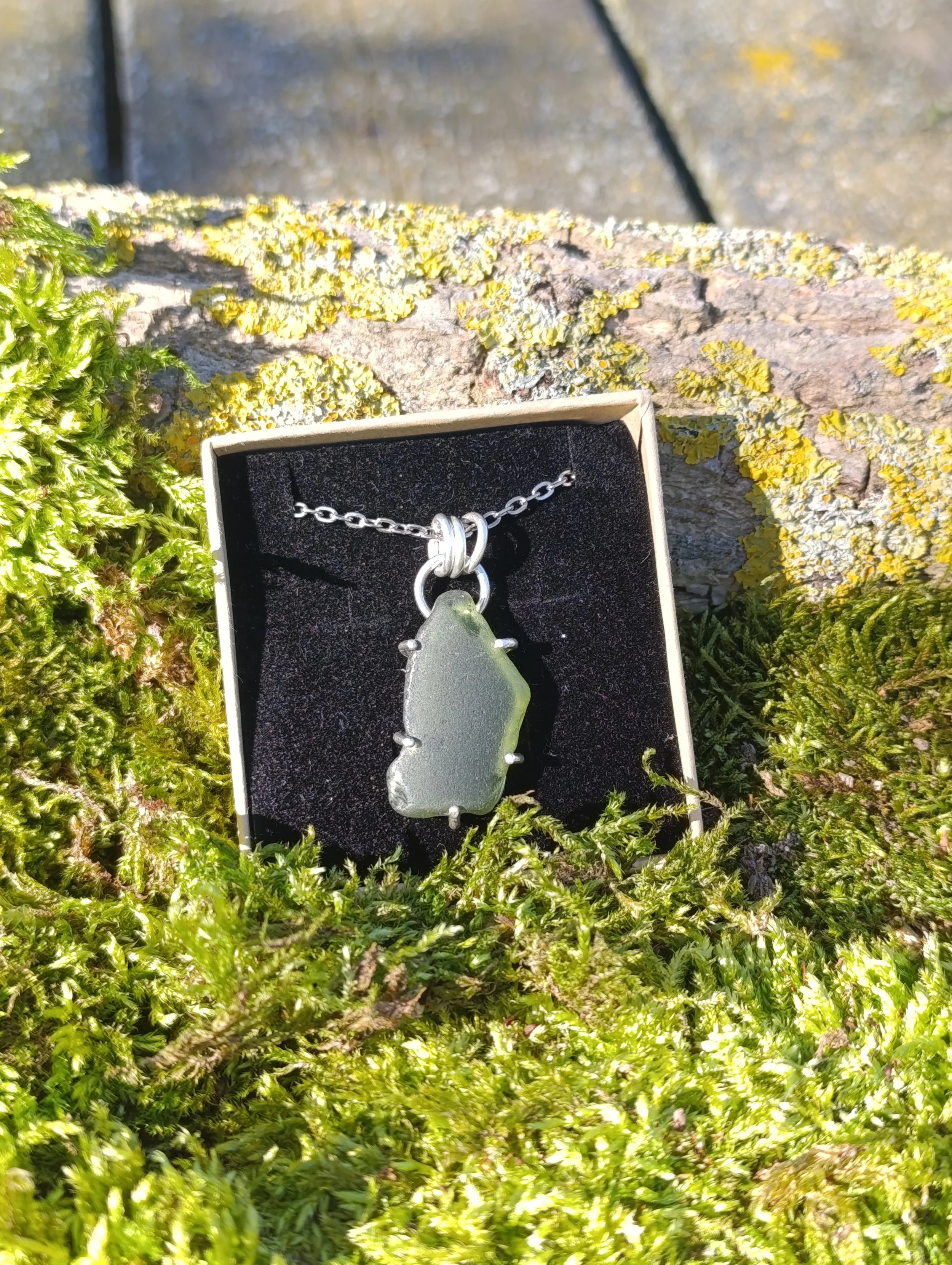 Seaglass and Silver Pendant - prong setting