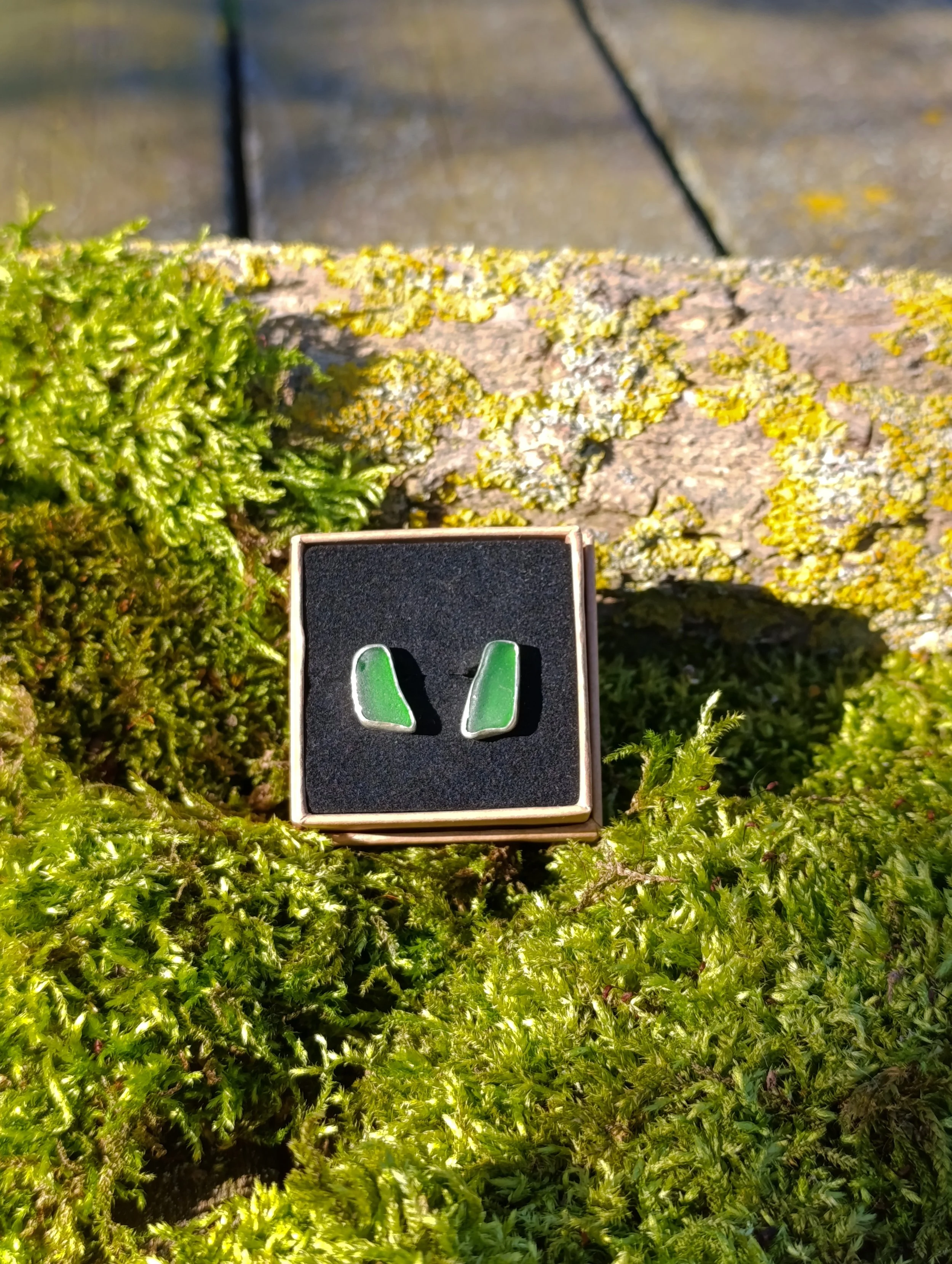 Seaglass and Silver Studs - green