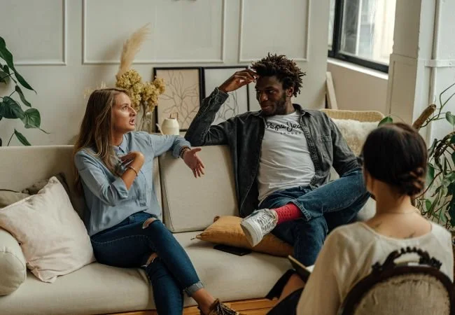 Couple meeting with a therapist during a supportive Gottman Method couples therapy session in Rockville Maryland