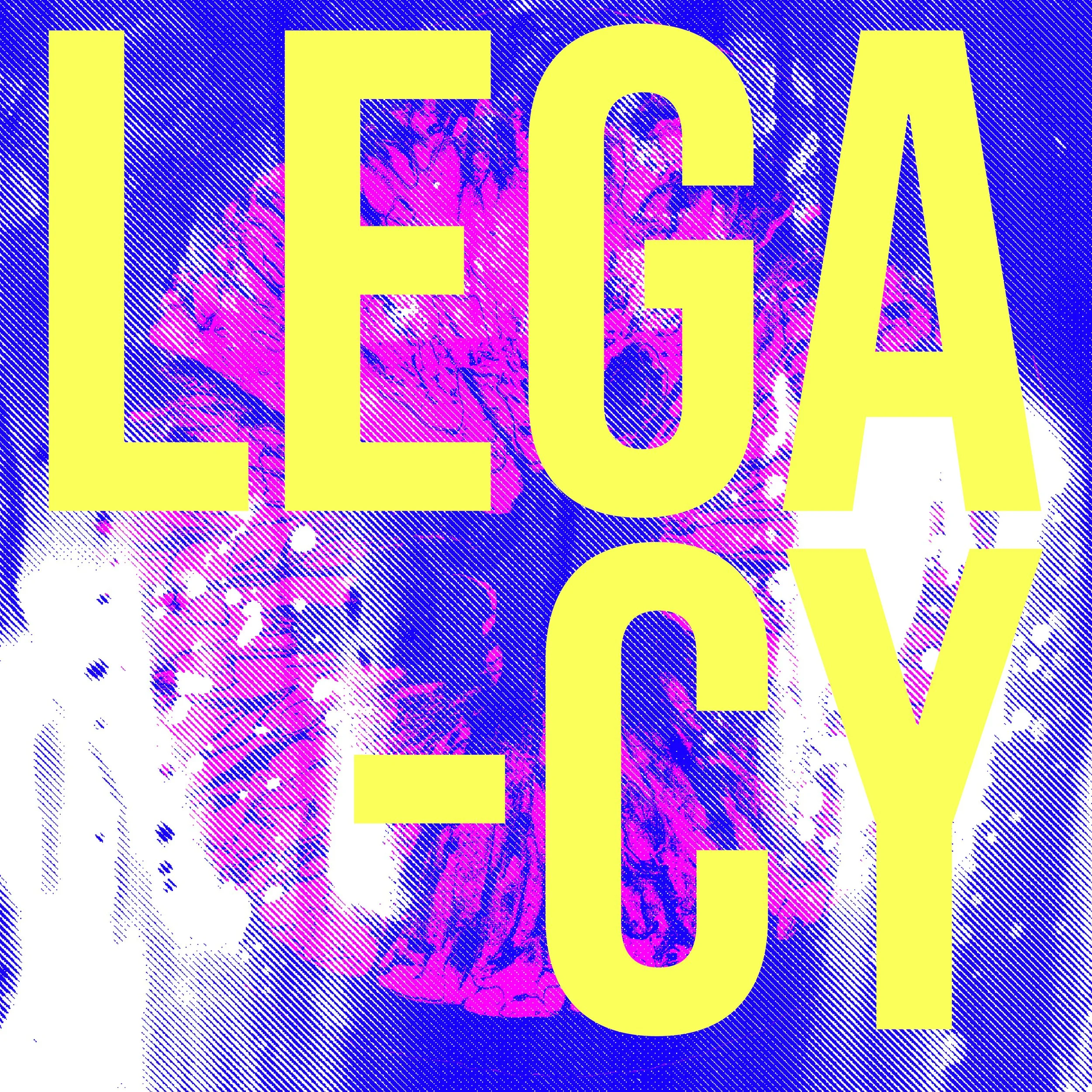 Illustration stylisée d'un visage de femme avec texte en jaune 'LEGAICY' en overlay.