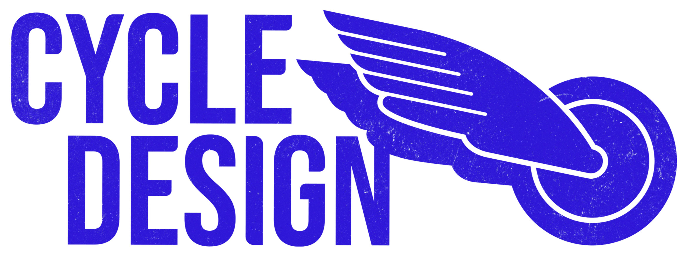 Texte en bleu 'CYCLE DESIGN' accompagné d'une illustration d'une roue avec une aile déployée, symbolisant l'aérodynamisme ou le design de véhicules.
