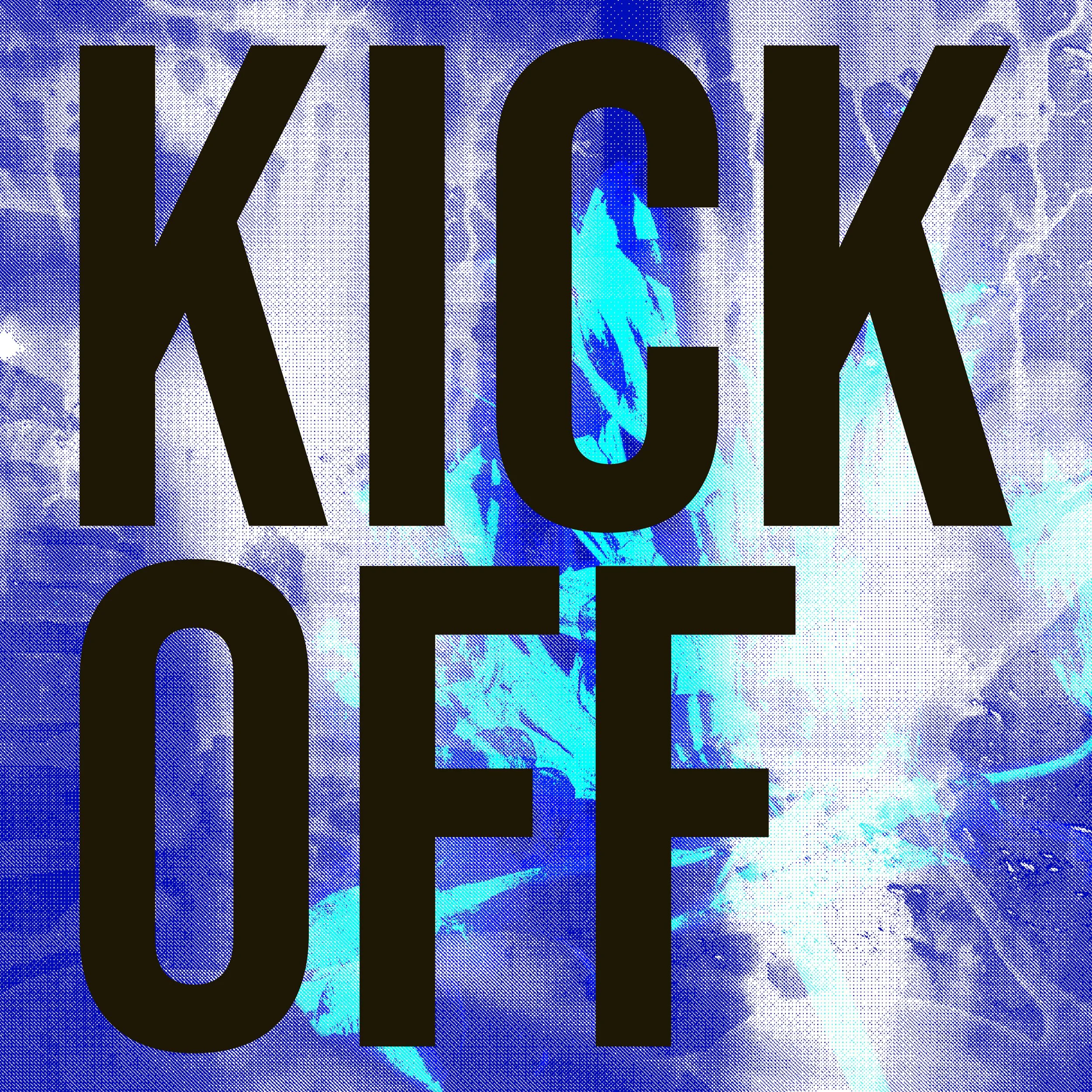 Texte en noir sur un fond de nature avec des plantes et des fleurs, disant "KICK OFF".