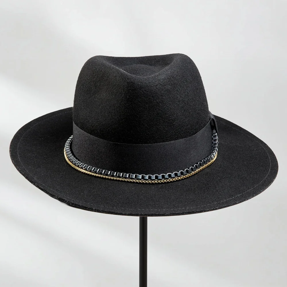 Bucephale Fedora – Black Wool Hat with Black & Gold Venetian  display picture 3