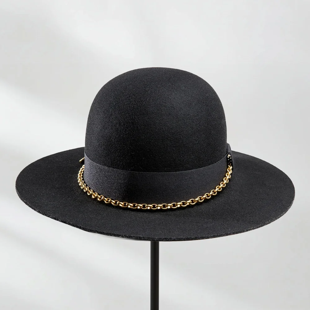 Milton Gold Capeline – French-Made Black Wool Hat with Gold  display picture 1