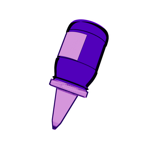 A purple glue bottle with a pointed applicator tip and a rectangular label on the side.