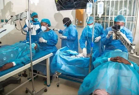 A medical team from Global Sight Solutions charity carrying out eye operations at a clinic in Nigeria