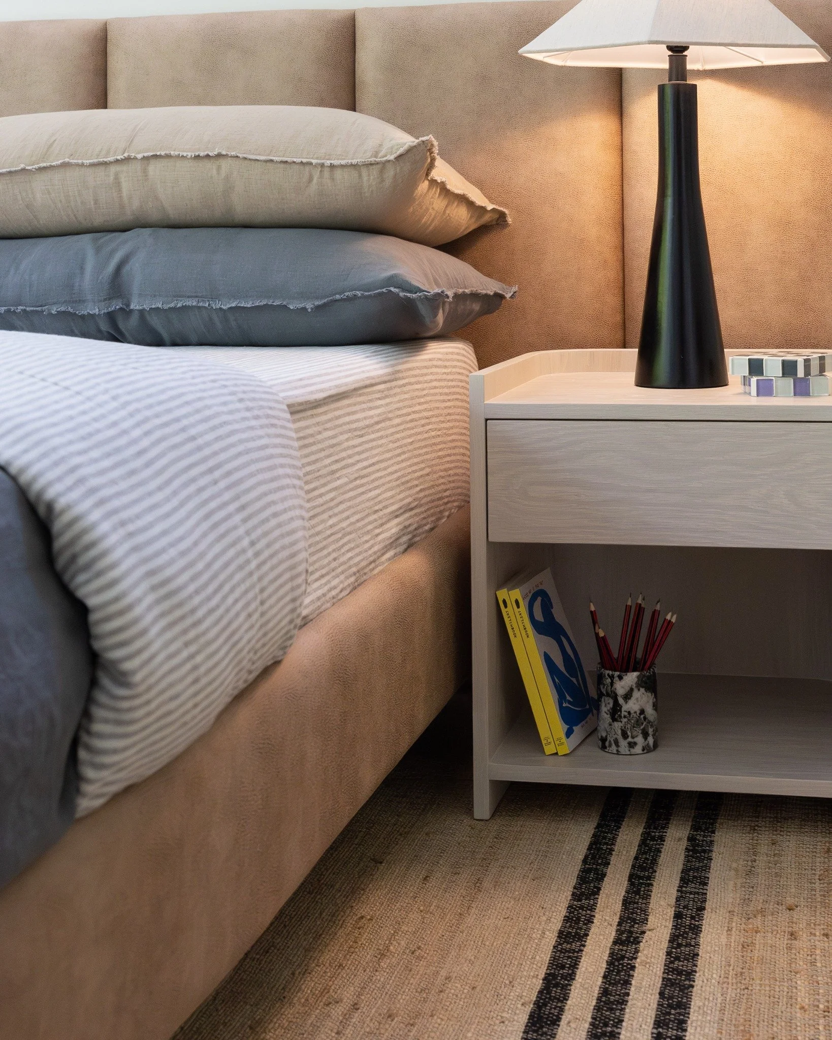 Soft blue and sand tones were layered throughout this bedroom, a gentle nod to the coastal views.

Create a home that feels like you.

#GullDesign #InteriorDesign #SunshineBeach