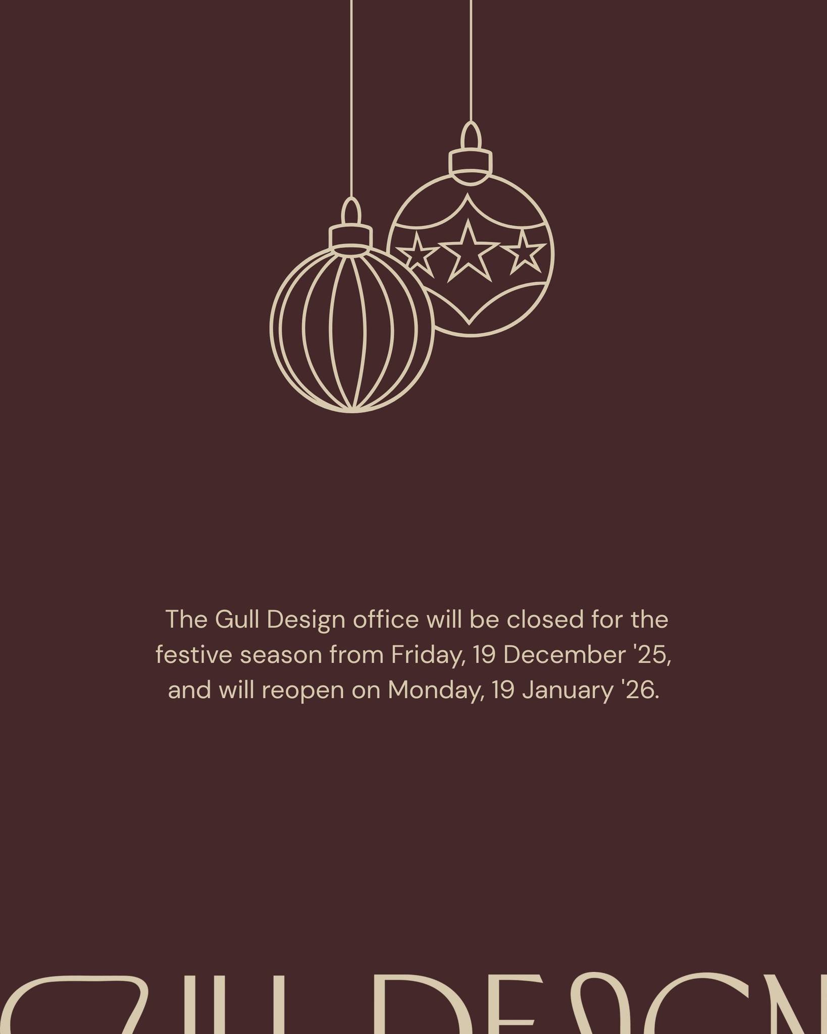 Our office will close for the holiday break as we rest, reset, and prepare for the year ahead.

We look forward to working with you again in 2026.

#GullDesign #InteriorDesign #CustomJoinery