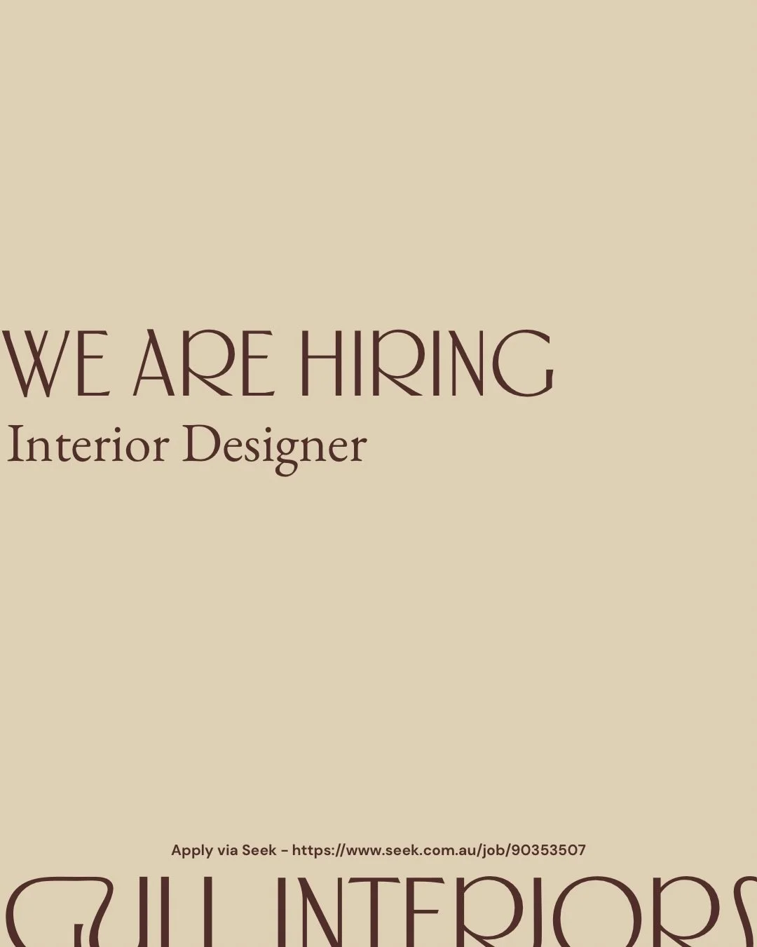 We&rsquo;re growing our Interior Design team!!

If you&rsquo;re a detail-driven creative with a love for beautiful spaces, considered design and seamless client experiences &mdash; we&rsquo;d love to hear from you.

We&rsquo;re on the lookout for a t