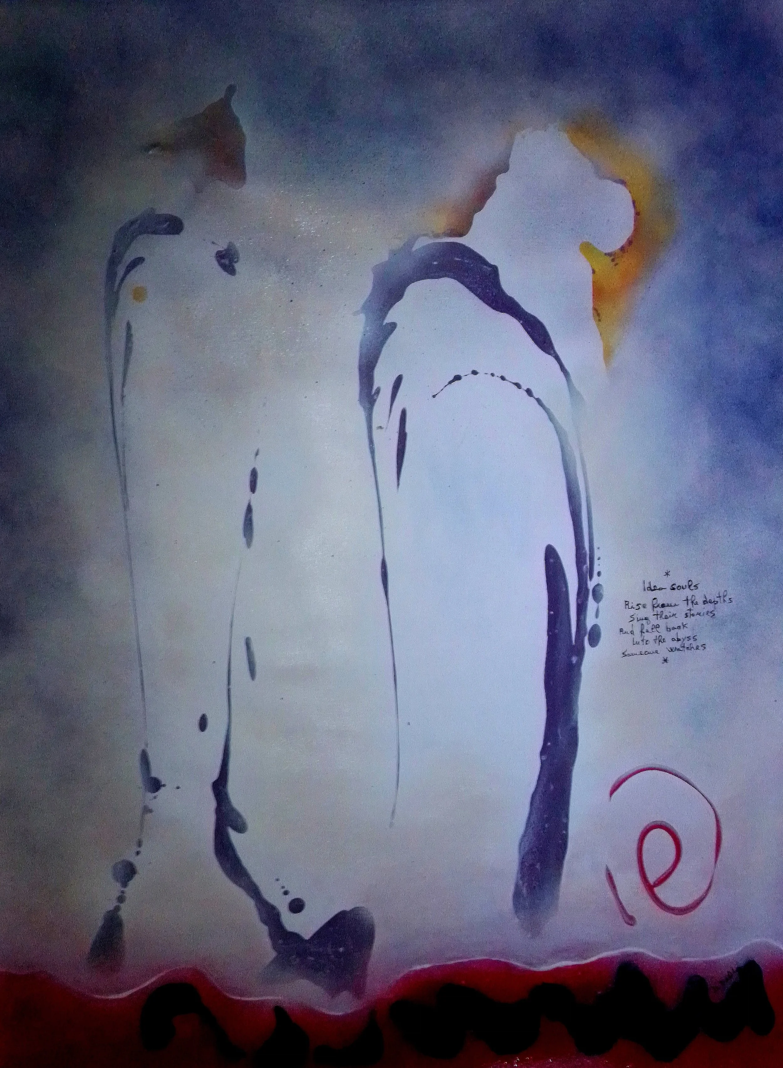 Idea souls rise from the depths, sing their stories and fall back into the abyss- someone watches -76×57 cm acrilic on canvas.jpg