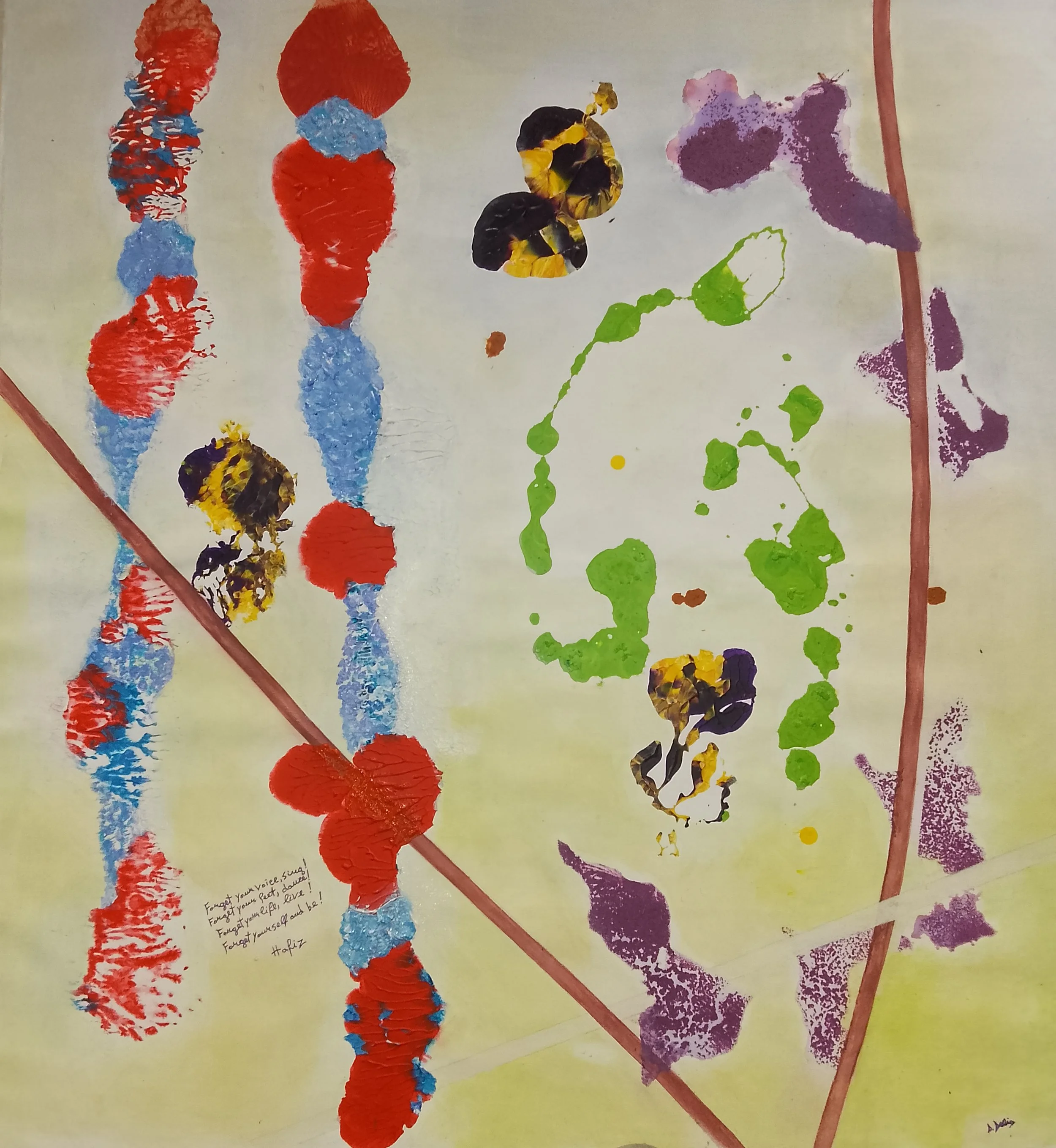 Forget your voice, sing! Forget your feet, dance! Forget your life, live! Forget yourself and be. 95×89 cm acrylic on canvas