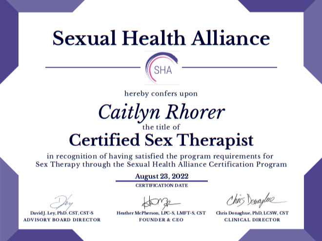 Caitlyn Rhorer certified sex therapist SHA