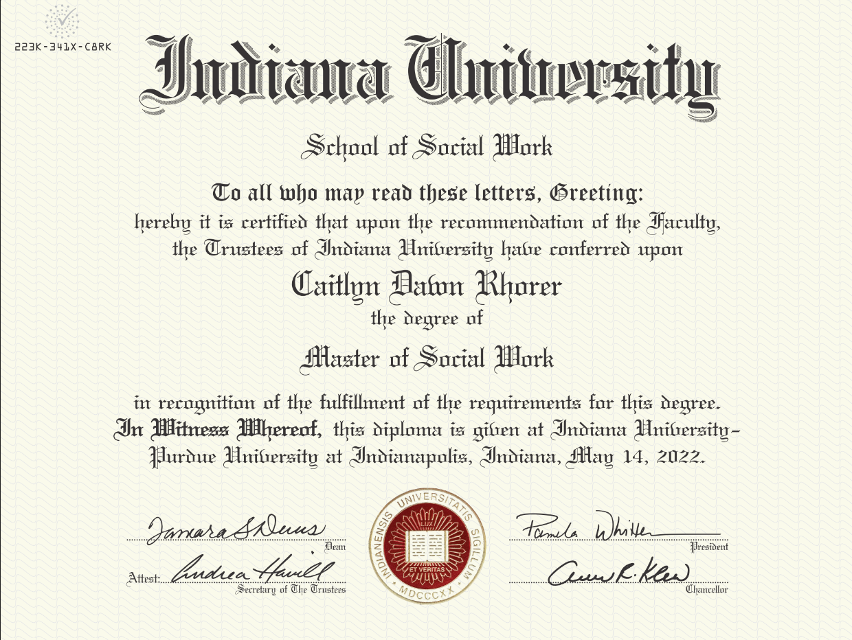 Caitlyn Rhorer MSW master's degree in social work
