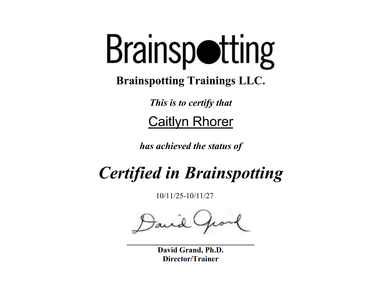 Caitlyn Rhorer Brainspotting Certification Brainspotting certified therapist
