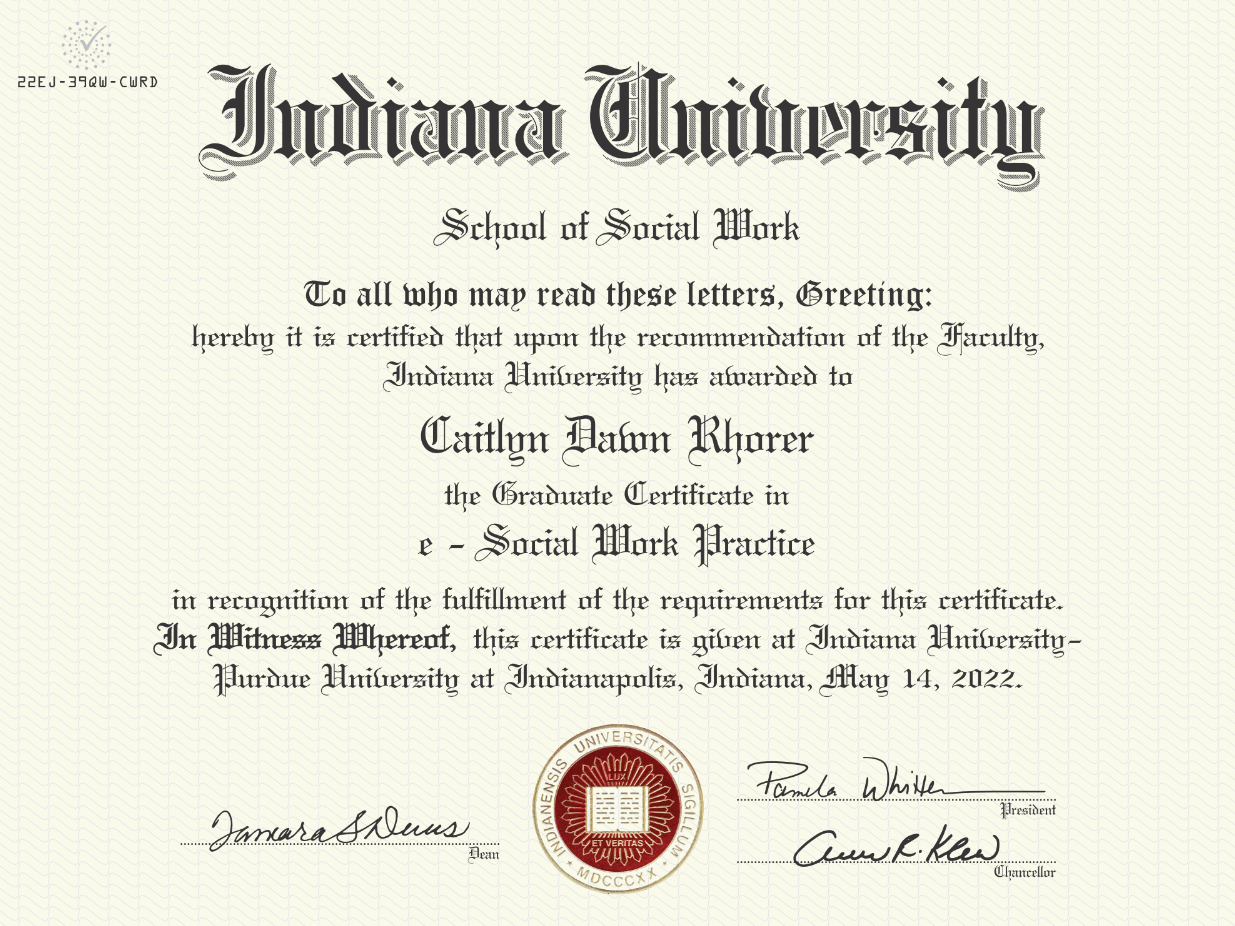 Caitlyn Rhorer e-social work practice certification 