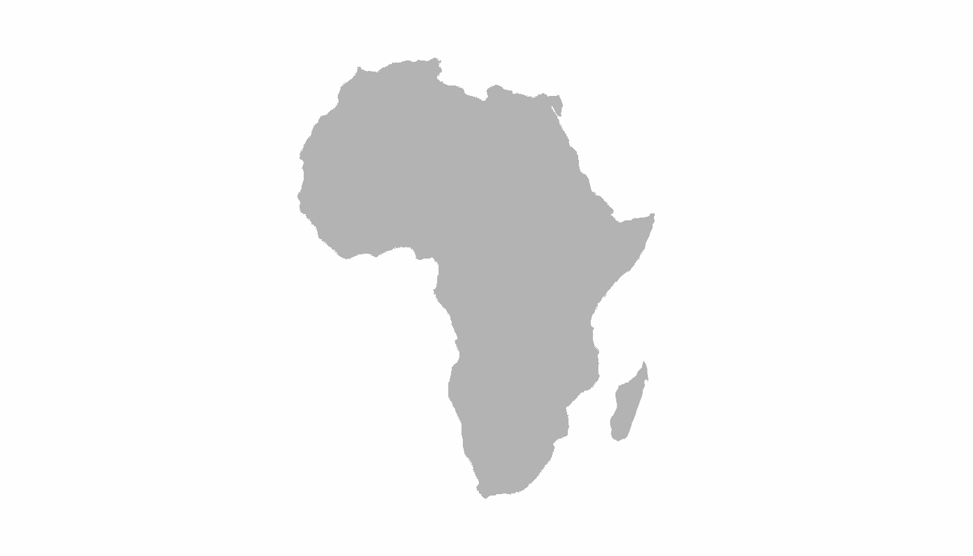 Gray silhouette of the African continent on a white background.
