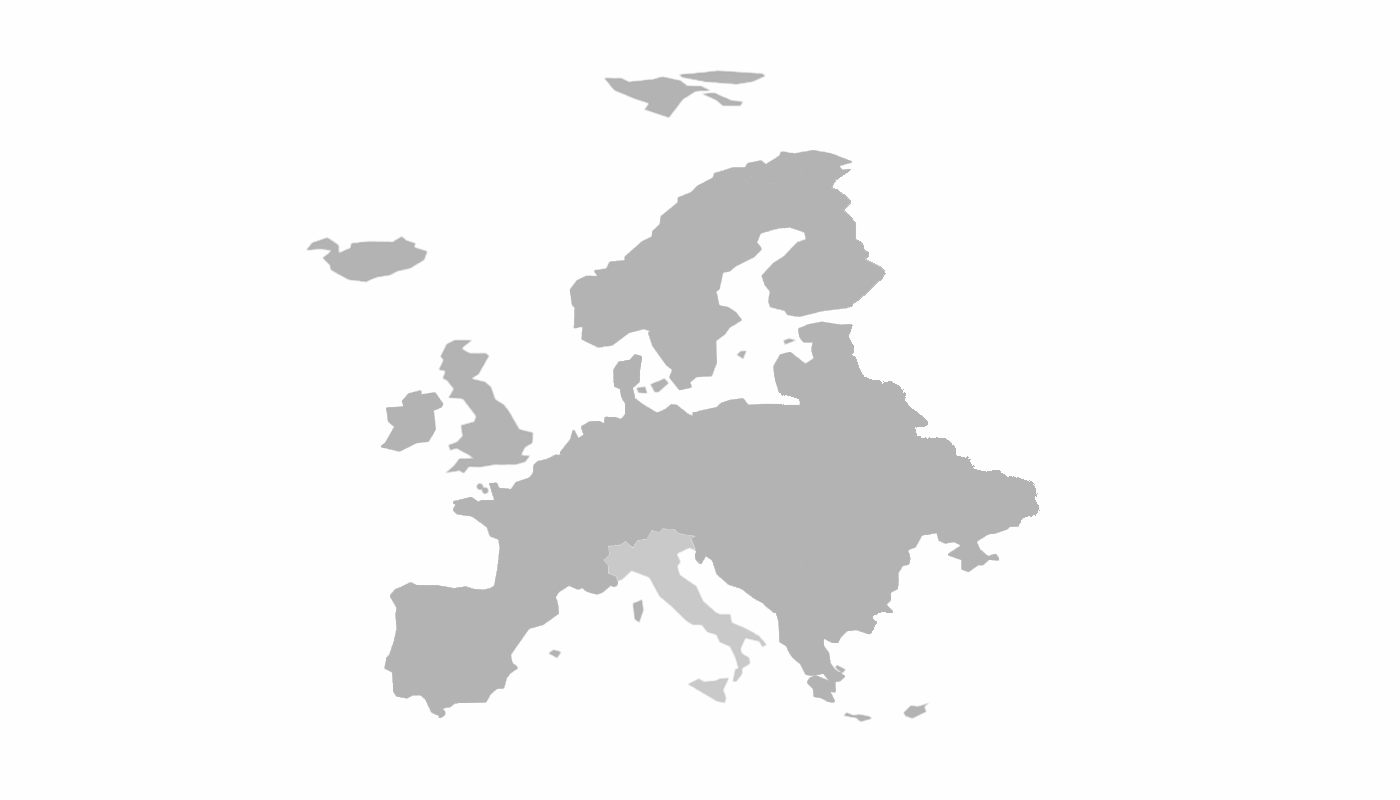 Gray silhouette map of Europe with no country borders or labels.