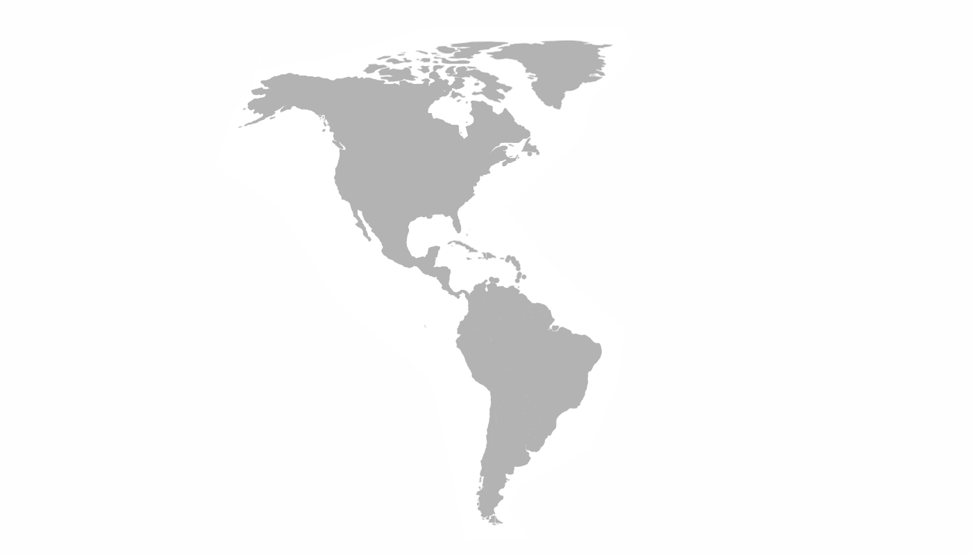 A grayscale map of the Americas showing North, Central, and South America.