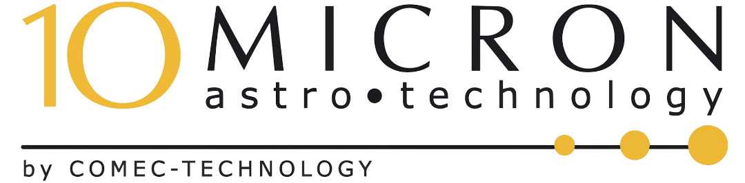 Logo for 10 Micron an aspect technology company with a gold number 10 and stylized text.