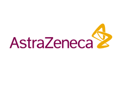 AstraZeneca Firmenlogo mit Name und Symbol auf weißem Hintergrund