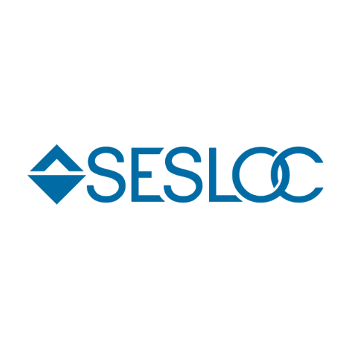 Logo of SESLOC Credit Union, featuring a blue geometric diamond symbol and the blue text 'SESLOC' on a black background.