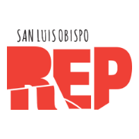 Logo for the San Luis Obispo Republican Party, featuring the word 'REPUBLICAN' with the letters 'RE' in red and a white star in the middle of the letter 'R'.