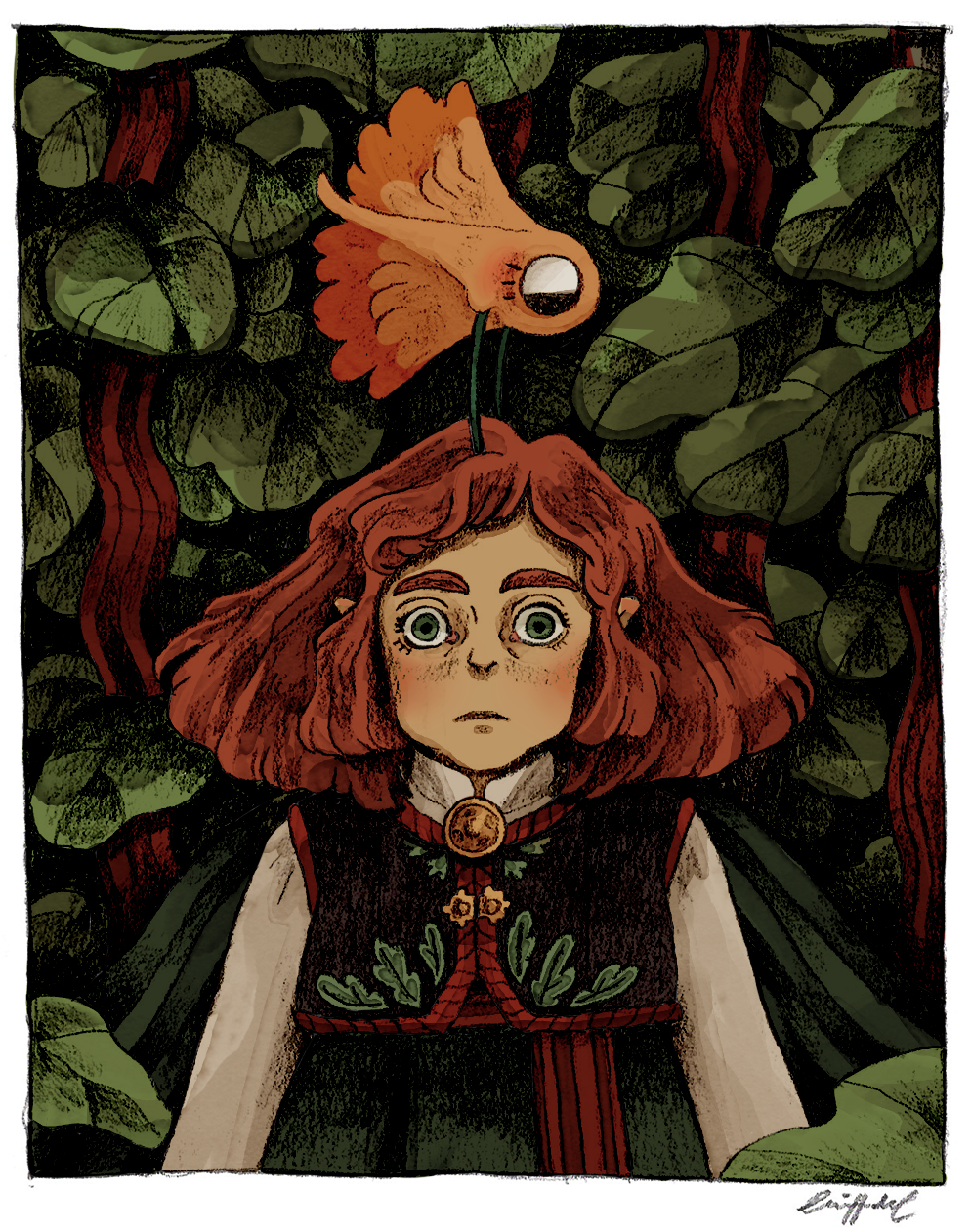 A girl and her birch-seed friend