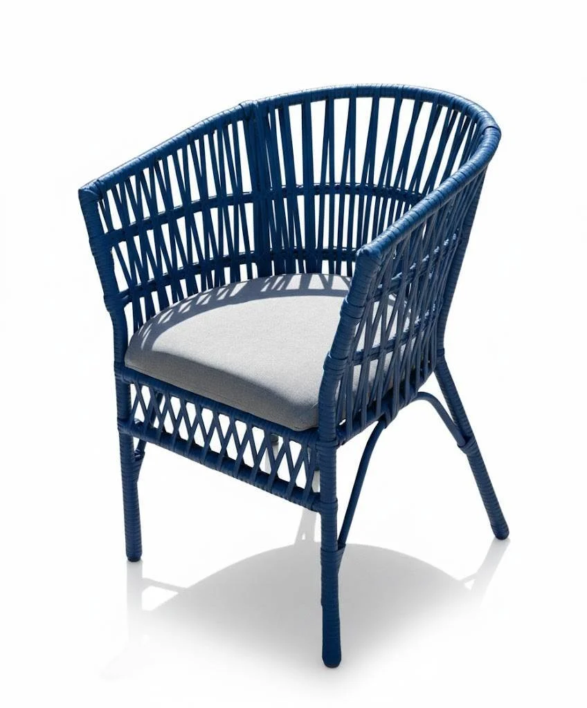 Poltronas Corda Náutica Azul Assento Cinza Arredondada