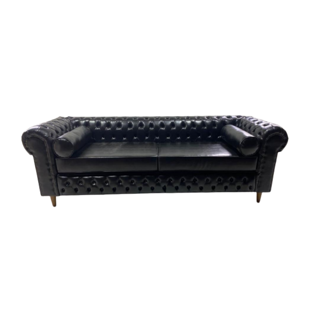 Sofá Chesterfield 3 lugares Preto Preto Brilhante