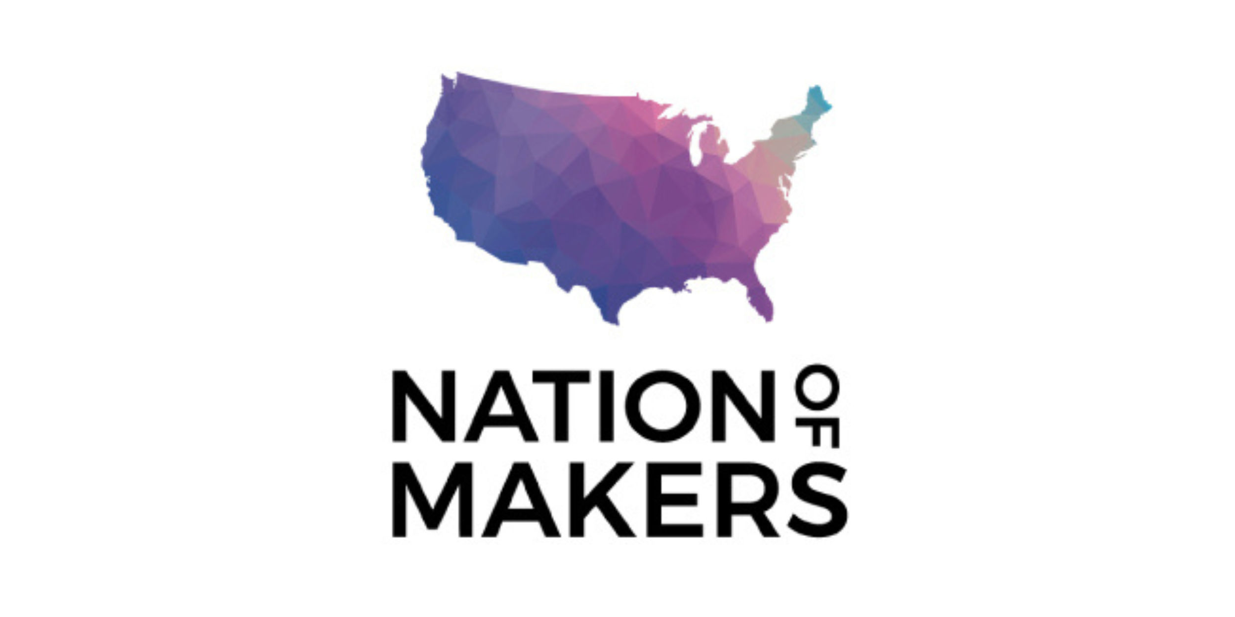 Colorful abstract outline map of the United States above the text "NATION OF MAKERS".