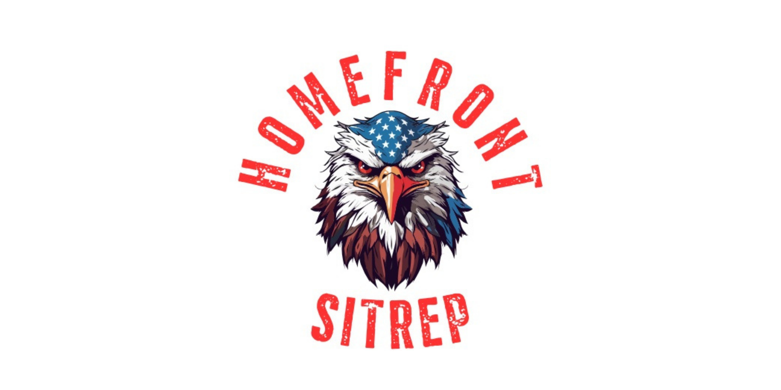 A fierce eagle with a face mask of the American flag, surrounded by the words 'H OMEFRONT STREET' in red, stylized text.