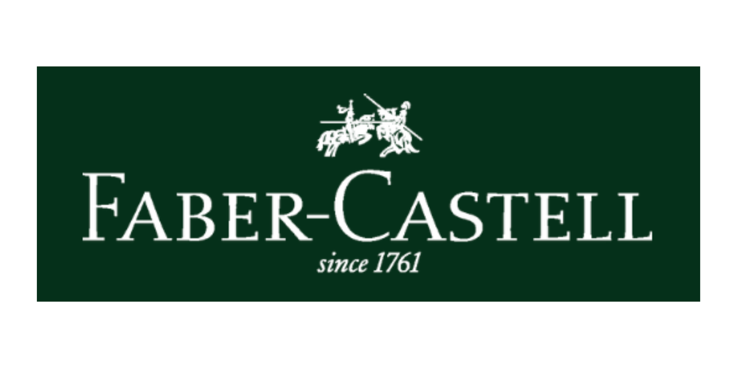 Faber-Castell logo with a green background, featuring a knight on horseback at the top, and white text stating "Faber-Castell since 1761."