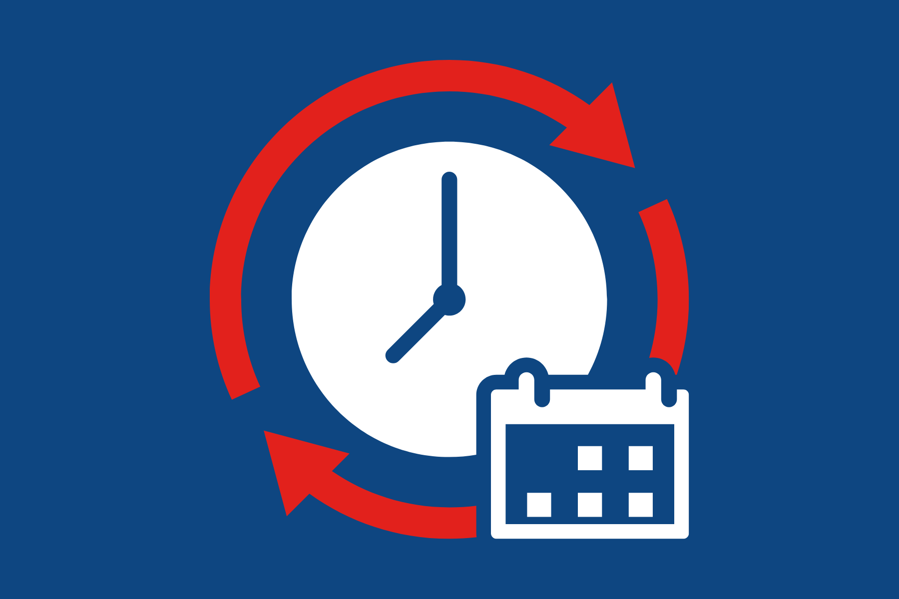 A clock with an arrow in a cycle and a calendar, representing time management or scheduling.