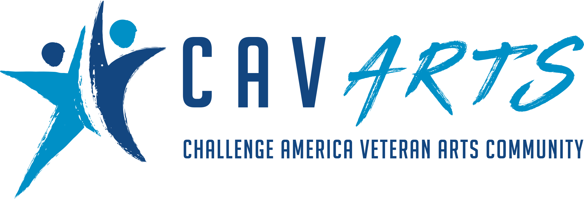 Logo for CAVARTS featuring two stylized human figures and the text "CAVARTS" and "Challenge America Veteran Arts Community" in blue.