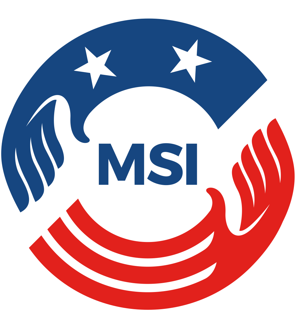 Logo with two hands, one blue and one red, forming a circle around the letters 'MSI' in the center.