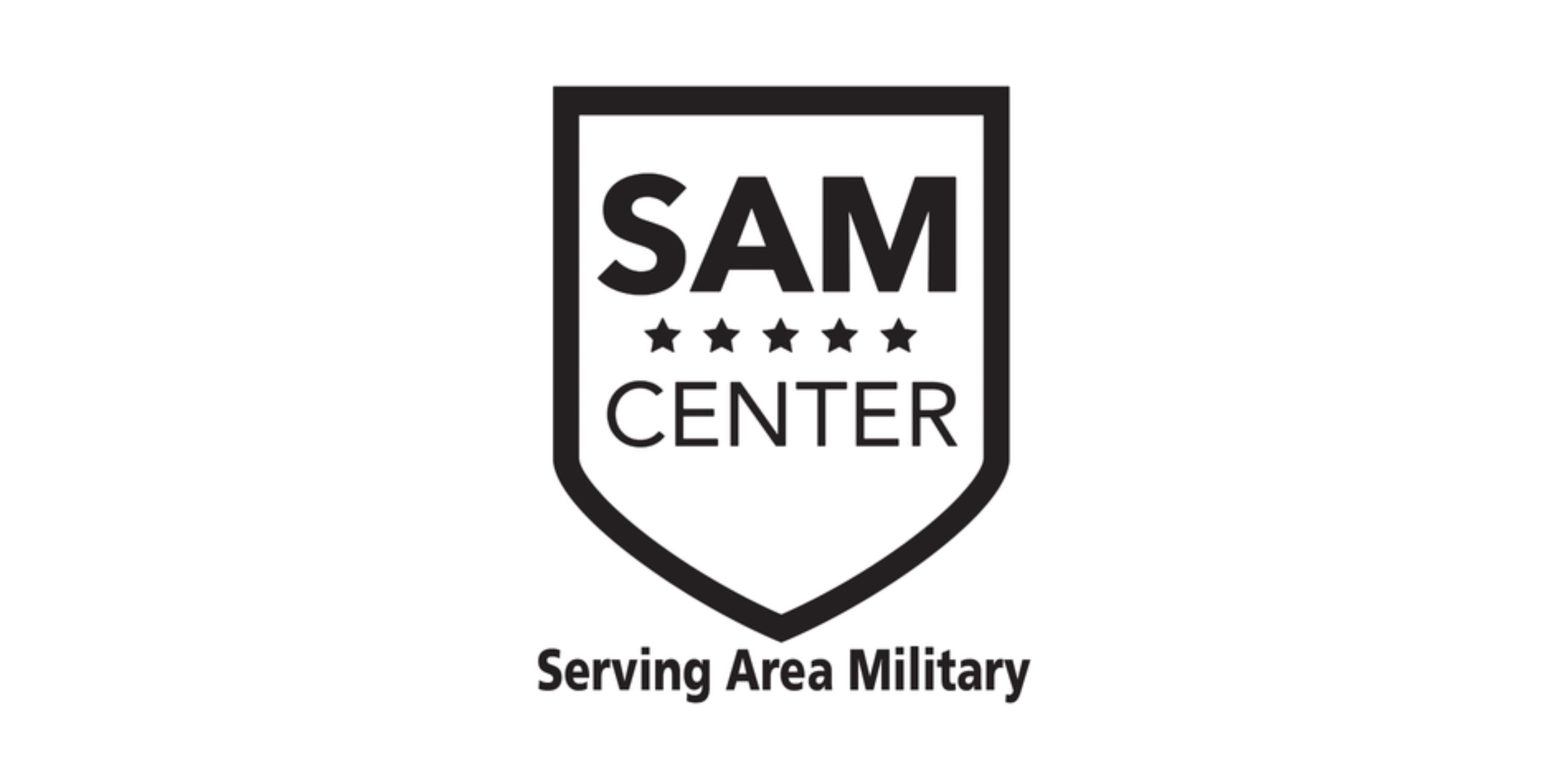 Logo for SAM Center with the words "Serving Area Military" underneath.