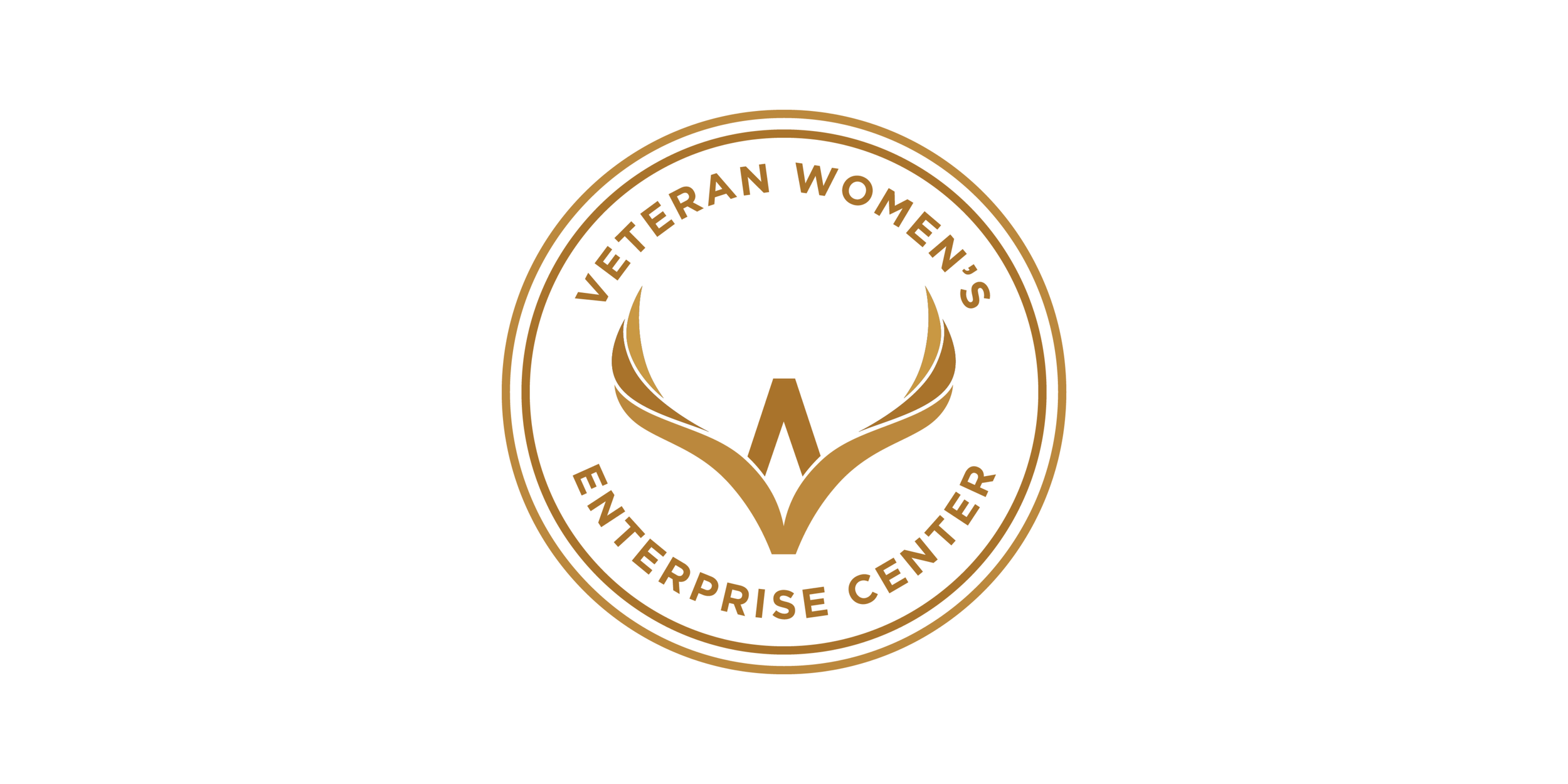 Logo of the Veteran Women's Enterprise Center featuring a stylized gold and white icon resembling a bird with outstretched wings, encircled by the text 'Veteran Women's Enterprise Center' in gold.