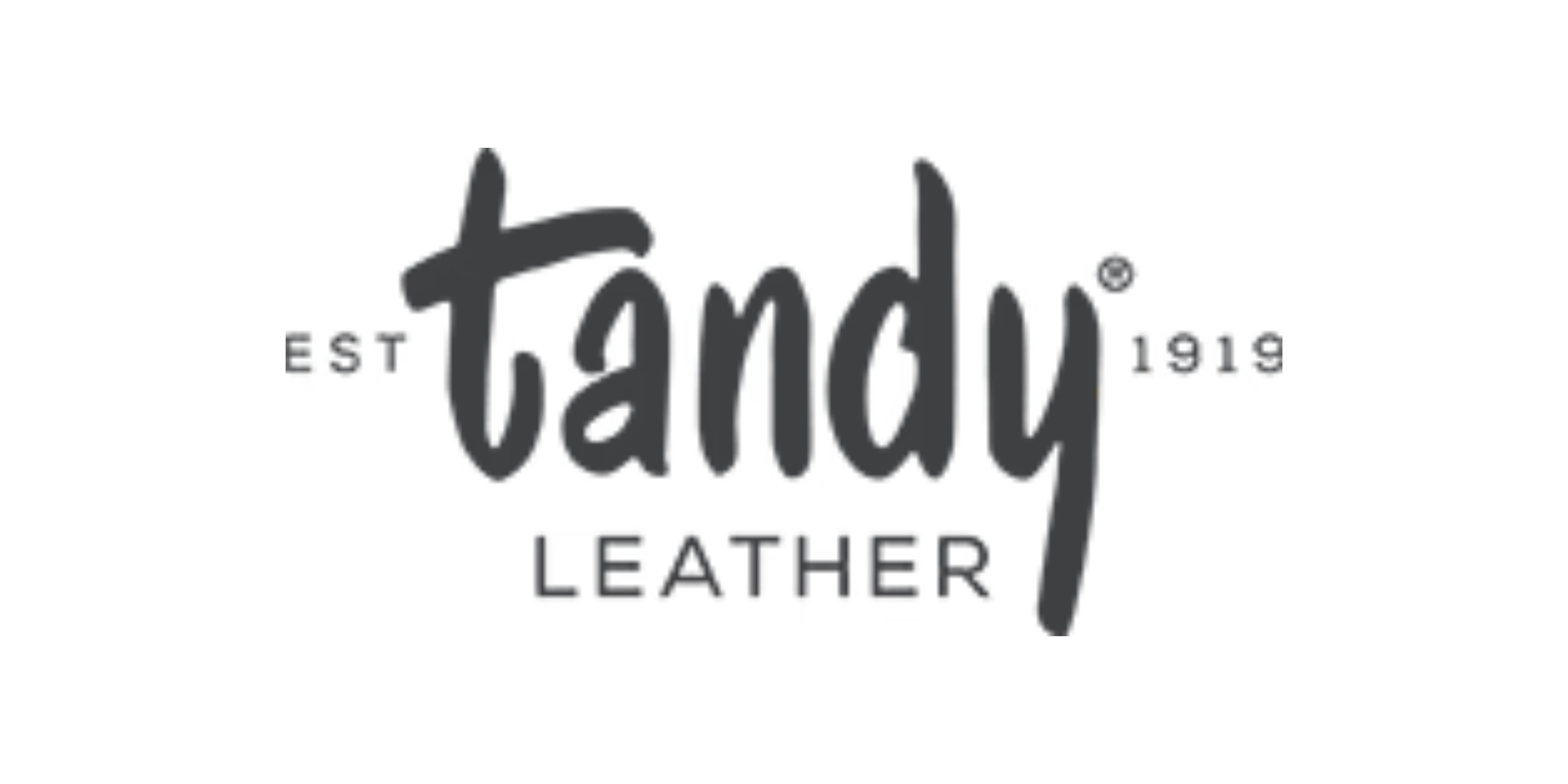 Logo for Tandy Leather, established in 1919, featuring the brand name in bold, handwritten-style font with 'LEATHER' in uppercase underneath.