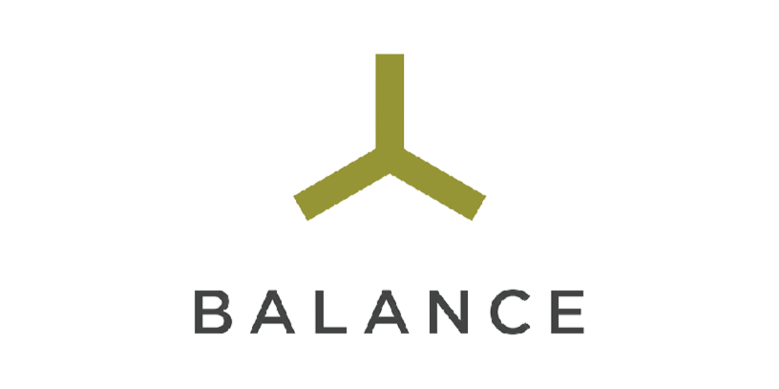 Logo with a stylized, three-pronged shape similar to a triad or Y, in olive green, above the word "BALANCE" in black capital letters.