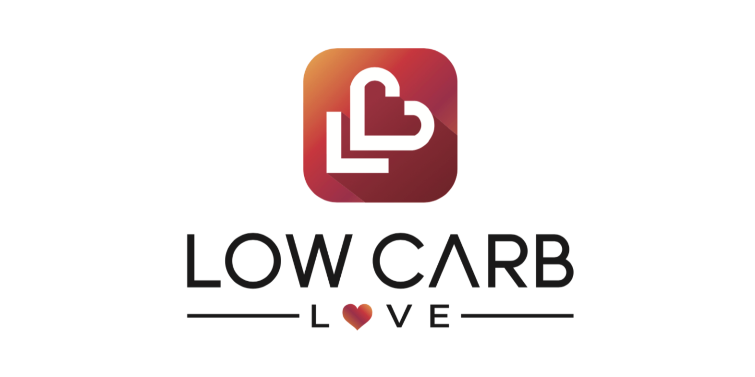 Logo for Low Carb Love with a stylized heart icon and the words 'LOW CARB LOVE' beneath, featuring a heart symbol between 'L' and 'V'.