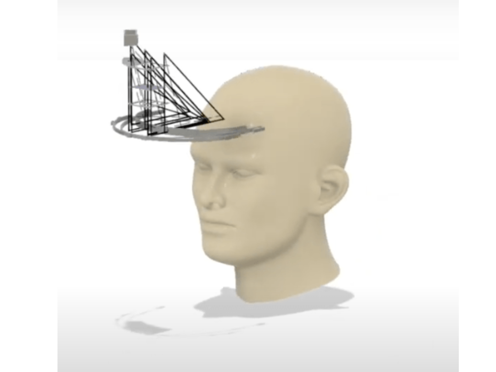A human head model with a neural network diagram above it, representing thinking or AI concepts.